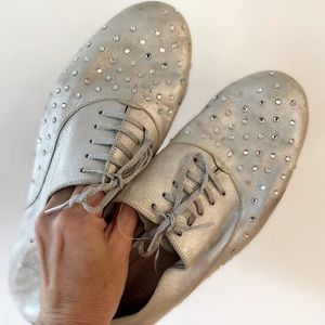 Christian Louboutin soft silver flat lace ups